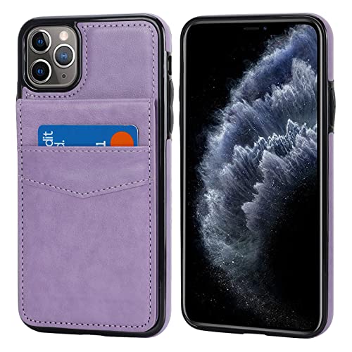 KIHUWEY for iPhone 11 Pro Max Wallet Case Card Holder Kickstand, Purple | Credit Card Slots, PU Leather, Magnetic Clasp, Flip Heavy Duty Protection Cover for Men and Women - color: Purple