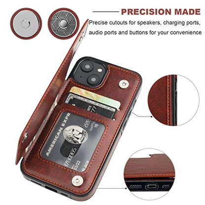 ONETOP for iPhone 14 Wallet Case with Credit Card Holder,Brown - color: Brown