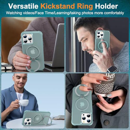 CHAOFEnG Magnetic Compatible with iPhone 16 Pro Max Case with Stand [Military Grade Drop Tested][Compatible with Magnet] Ring Translucent Slim Hard Back Soft Edge, Teal Green - color: Teal Green, size: iPhone 16 Pro Max