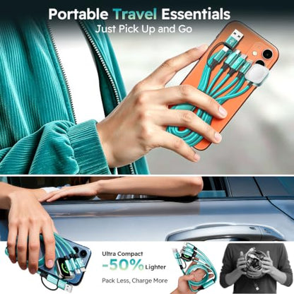 Travel Essentials Multi Charging Cable with iWatch Charger/2 USB-C/IP, 5FT - color: Emerald, size: 1Pack 5FT