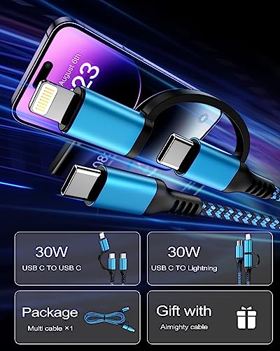 USB C to Lightning&USB C Cable, 2-in-1/6ft USB C Multi Charging Cable Cord - color: Blue