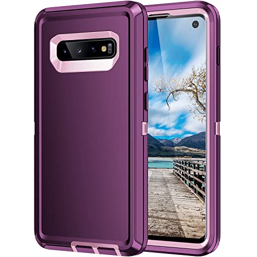 for Galaxy S10 Case,[Without Screen Protector] Heavy Duty Shockproof Dust/Drop Poof 3 Layers Full Bady Protection Rugged Cover Case for Galaxy S10,Purple/Pink - color: Purple/ Pink