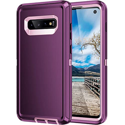 for Galaxy S10 Case,[Without Screen Protector] Heavy Duty Shockproof Dust/Drop Poof 3 Layers Full Bady Protection Rugged Cover Case for Galaxy S10,Purple/Pink - color: Purple/ Pink