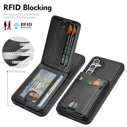 SkyEagle Compatible with Magsafe 2 in 1 Detachable Samsung Galaxy S24 FE Wallet Case with Card Holder Women Men Magnetic PU Leather Phone Case RFID Blocking Flip Kickstand Credit Slots,Black - color: Black, size: Sam Galaxy S24 FE 6.7"