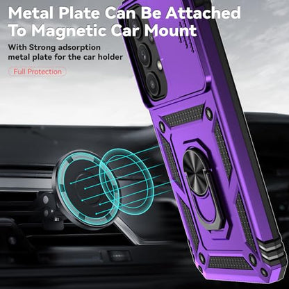for Galaxy A35 5G Phone Case,Galaxy A35 5G Case,with Screen Protectors and Camera Cover,[Military Grade] 16ft.Drop Tested Cover with Magnetic Kickstand Protective Case for Samsung A35 5G, Purple - color: Purple