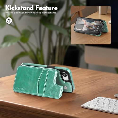 SkyEagle Compatible with MagSafe iPhone 17e / 16e Case Wallet,Green | Magnetic Clasp,RFID Blocking,PU Leather,Flip Folio Shockproof Phone Cover,with Credit Card Slots & Kickstand for Men & Women - color: Green