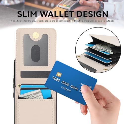 Phone Case for Samsung Galaxy S22 5G Wallet Cover with Tempered Glass Screen Protector Credit Slot Card Holder Crossbody Strap Stand RFID Blocking S 22 22S 4G G5 6.1 inch Women Men Girls Beige - color: Beige