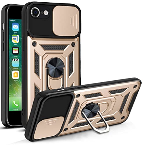 RKINC Case for iPhone SE 3 2, iPhone 7, 8 Case with Slide Camera Cover & Rotated Ring Kickstand Military Grade Shockproof with Magnetic Car Mount Holder Cover, Gold - color: Gold, size: iPhone SE 3 2, iPhone 7, 8