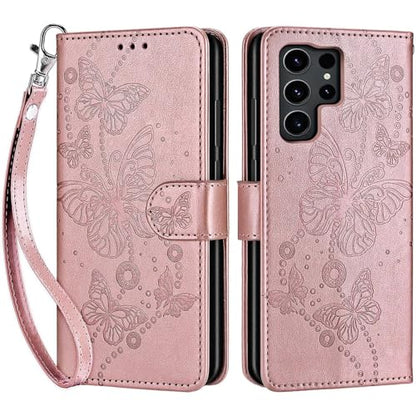 for Samsung Galaxy S24 Ultra Wallet case, Rose Gold-Butterfly | 3 Card Holders, Kickstand, Shockproof TPU Shell, PU Leather, Magnetic Closure, Protective Flip Folio Cover, Women - color: 6
