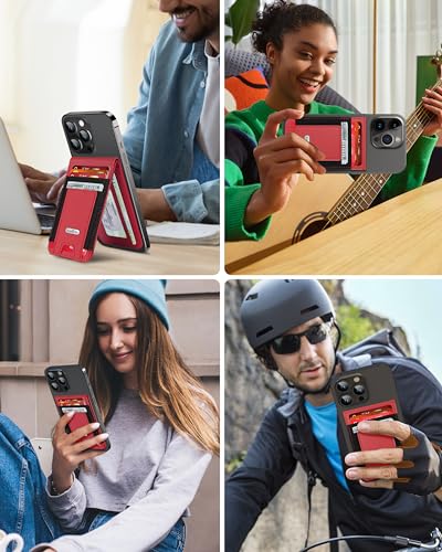 For Magsafe Wallet Stand, 10 Cards Holder, Strongest Magnetic Wallet | Leather Magnetic Phone Wallet for iPhone 17/16/15/14/13/12 Series, ID Window, RFID Blocking, Red - color: Red