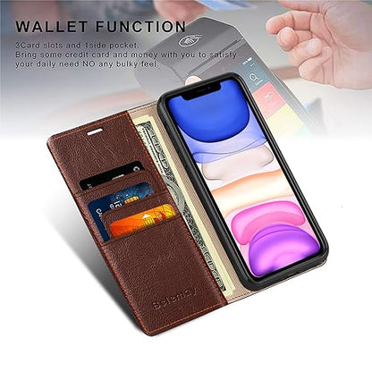 Belemay Compatible with iPhone 15 Pro Case Wallet-Genuine Leather-RFID Blocking Card Holders-Shockproof TPU Shell-Kickstand-Durable Flip Cover-Book Folding Phone Case Women Men (6.1-inch) Brown - color: Brown, size: iPhone 15 Pro