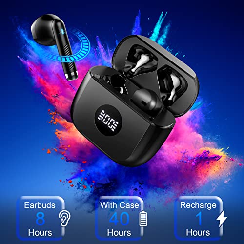 Wireless Earbuds, Bluetooth 5.4 Ear Buds LED Power Display Headphones Bass Stereo, Bluetooth Earbuds in-Ear Noise Cancelling Mic, 40H Playback Mini Case IP7 Waterproof Sports Earphones for Android iOS - color: Black