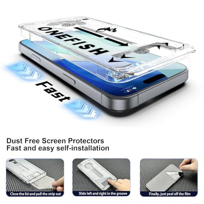 OneFish Screen Protector Privacy Glass for iPhone 17 Pro [6.3inch]，2 Pack | Airbag Edge Protection,Anti Spy Private Tempered Film with Installation Frame, 9H Glass Scratch Resistant, Easy Installation - size: iPhone 17 Pro