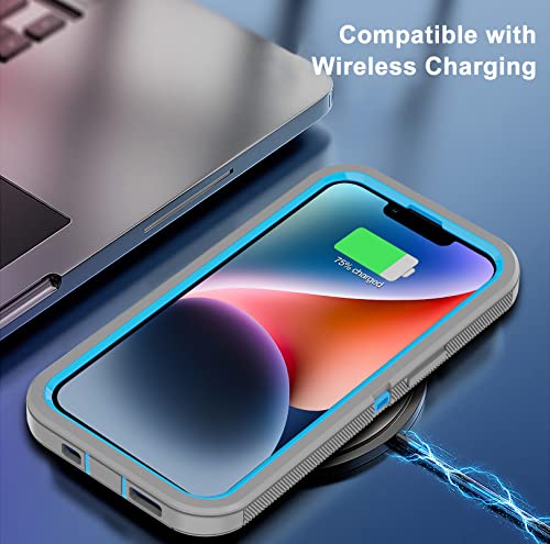 for iPhone 14 Case with 2 Screen Protector,Heavy Duty Shockproof Dustproof Drop Protection 3-Layer Full Body Rugged Military Protective Tough Durable Cover for Apple iPhone 14 6.1"(Gray/Blue) - color: Gray/Blue