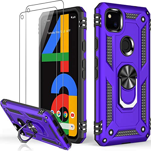 LUMARKE for Google Pixel 4A Case with Screen Protector,Pass 16ft. Drop Tested Military Grade Protective Phone Cover with Magnetic Ring Kickstand Compatible with Car Mount Holder Purple - color: Purple, size: Google Pixel 4A