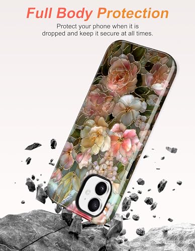 Magnetic Flower Phone Case for iPhone 17 Pro, Pink Yellow | Compatible with MagSafe, Cute Stained Glass Rose Aesthetic, TPU and PC Protective Phone Cover for Women Men Girls Boys - color: Pink Yellow Rose