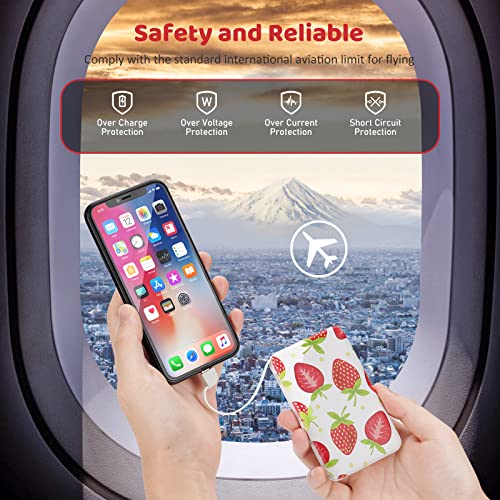Sethruki Cute Portable Charger 5000mAh Ultra Slim USB C Power Bank for Girls Mini Fast Charging Small Battery Pack with Built in Cables for iPhone iPad Samsung Pixel Android Phones,Strawberry - color: strawberry