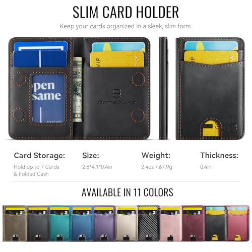 Strapurs Strong Magnetic Wallet Card Holder for MagSafe Phones and Cases, Slim PU Leather Detachable Phone Wallet with 6 Card Slots RFID Blocking for iPhone 17/16/15/14/13/12/Pro/Max/Plus – RetroBlack - color: Retro Black