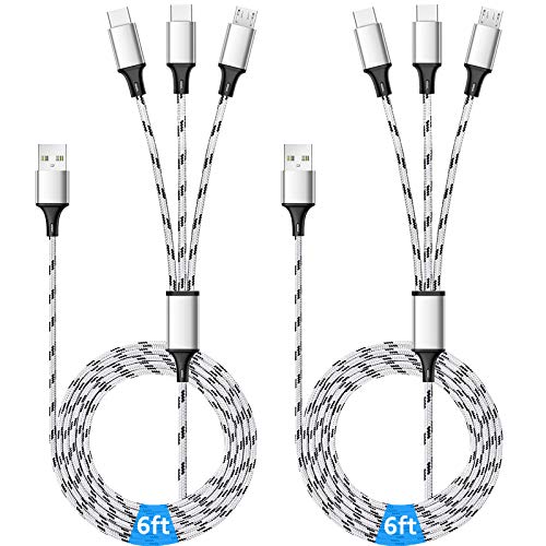 Multi Charger Cable, 6ft 2Pack Braided Multi USB Cable 3 in 1 Charging Cord