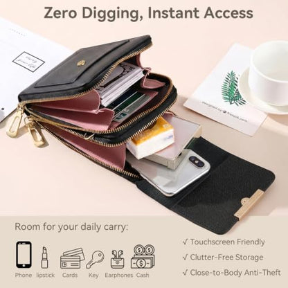 Touchscreen Phone Crossbody Bag for Women,2026 Small Anti Theft Leather Bag,Adjustable PU Leather Phone Bag - color: Green