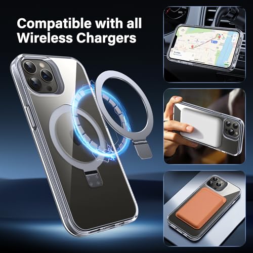 Magnetic Case for iPhone 13 Pro - [Built-in Invisible Stand] [Compatible with MagSafe] [Military Grade Drop Protection] Anti-Yellowing Hard Back Silicone Edge Cover, 6.1", Clear - color: Clear, size: iPhone 13 Pro 6.1''