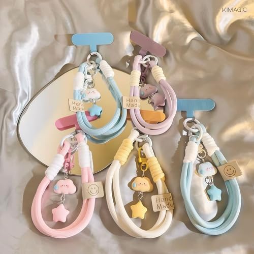 KIMAGIC Korean Dopamine Phone Wrist Strap - Handmade Thickened Phone Lanyard, Anti-Drop Hands-Free Charm - color: 06 Speechless Cloud Star Yellow