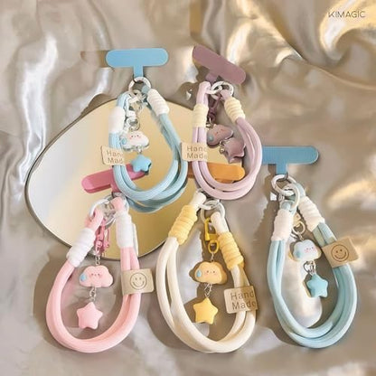 KIMAGIC Korean Dopamine Phone Wrist Strap - Handmade Thickened Phone Lanyard, Anti-Drop Hands-Free Charm - color: 06 Speechless Cloud Star Yellow