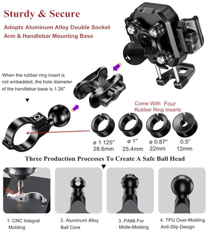 BRCOVAN Anti-Theft Motorcycle Phone Mount with Vibration Dampener, 1S Lock