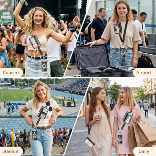 MoKo Adjustable Phone Crossbody Lanyard with Detachable RFID Wallet - color: Black&clear