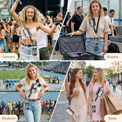 MoKo Adjustable Phone Crossbody Lanyard with Detachable RFID Wallet - color: Black&clear