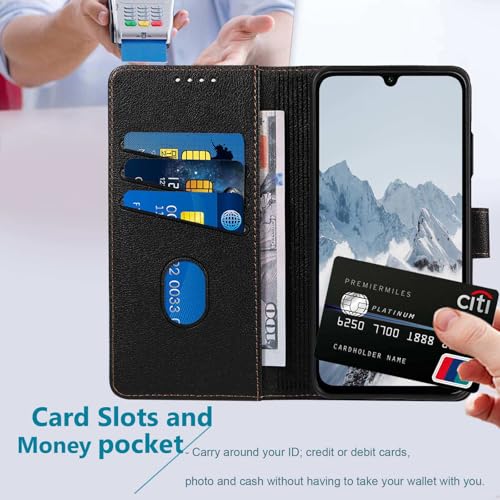 for Galaxy A17/A16 5G Phone Case Wallet RFID Blocking (Black) | Premium PU leather, card holder/cash slots, protective flip cover for Samsung Galaxy A17/A16, magnetic closure, kickstand - color: Black