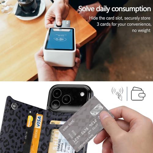 for iPhone 17 Pro Wallet Case with Card Holder,Black Purple Leopard | Flip PU Leather,Built-in Card Slots, Kickstand and Shockproof Case Cover 6.3 inch - color: Black Purple Leopard, size: iPhone 17 Pro 6.3 inch