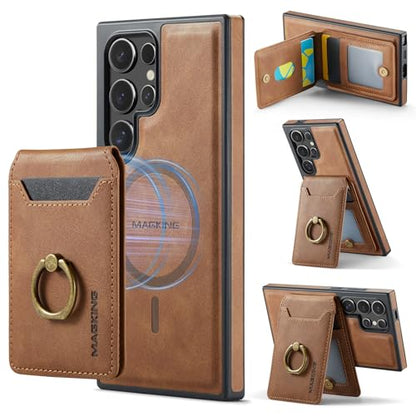 for Samsung Galaxy S26 Ultra 2 in 1 Detachable Card Bag Wallet Case Durable Leather Wallets Magnetic Card Holder 4 Card Slots Ring Stand RFID Blocking Brown - color: Brown, size: Samsung Galaxy S26 Ultra