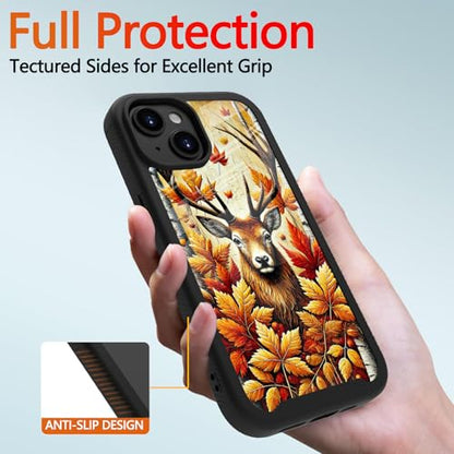 Compatible with iPhone 14 / iPhone 13 Case – Rugged Full-Body Protective Cover for Women Men Dual Layer Shockproof Bumper, Heavy-Duty Phone Case - Deer Fall Maple Leaf 098 - color: Deer Fall Maple Leaf 098