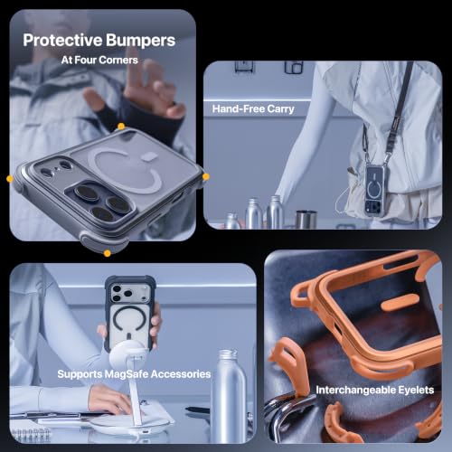 MAGEASY Odyssey MagSafe Crossbody iPhone Case with Strap for iPhone 17 Pro Max 6.9", 20ft Drop Protection, TPU Leather Shoulder Phone Carrying Case with Adjustable Lanyard (Mist) - color: Mist, size: iPhone 17 Pro Max