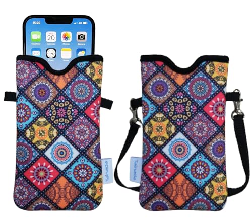 Tainada Neck Neoprene Phone Pouch Bag w/Crossbody Strap (Bohemian Pattern) | Original design, made in Taiwan; Lightweight small cellphone holder case carrier w/ adjustable lanyard; Fits most smartphones - color: Bohemian Pattern