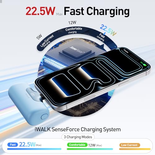 iWALK Portable Charger 5500mAh Next-Gen Small Power Bank 22.5W Fast Charging Battery USB-C Portable Phone Charger for iPhone 18/17/16/15 17 Plus 17 Pro Max iPad, Samsung Galaxy S25 Android,Baby Blue - color: Baby Blue