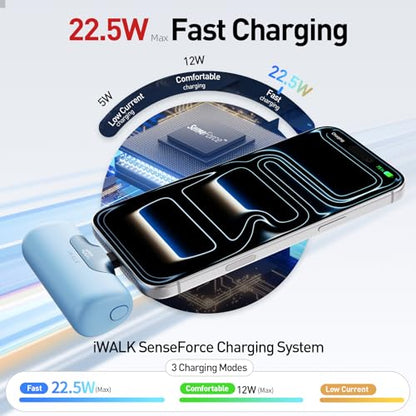iWALK Portable Charger 5500mAh Next-Gen Small Power Bank 22.5W Fast Charging Battery USB-C Portable Phone Charger for iPhone 18/17/16/15 17 Plus 17 Pro Max iPad, Samsung Galaxy S25 Android,Baby Blue - color: Baby Blue