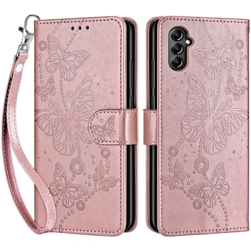 for Samsung Galaxy A14 5G Wallet case, Rose Gold-Butterfly | 3 Card Holders, Kickstand, Shockproof TPU Shell, PU Leather, Magnetic Closure, Protective Flip Folio Cover, Women - color: 6