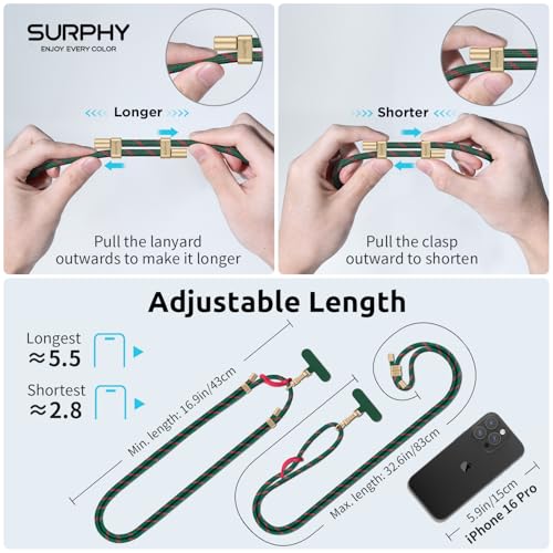 SURPHY Phone Lanyard Crossbody, Phone Strap Crossbody with 2 Tether Tabs - color: Christmas Green