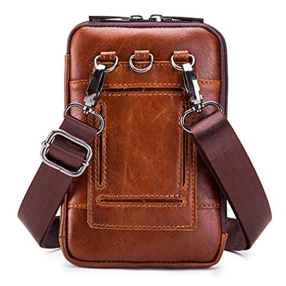 Leather Phone Belt Holster Waist Case Bag for Men Travel Outdoor Cell Phone Loop Pouch Pack Purse Wallet Holder (#22Brown) - color: #22brown