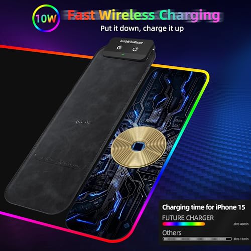 Gaming Mouse Pad, Wireless Charging Mouse Pad Gaming, 31.5"x11.8" Large RGB Desk Mat for Laptop/Computer/Keyboard, 9 Light Modes, Waterproof Smooth Surface, Non-Slip Base, Black
