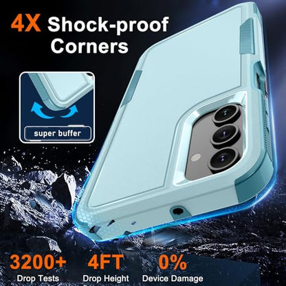 Case for Samsung Galaxy A15 5G, Full Body Heavy Duty Rugged Shockproof Protective Phone Cover with Lanyard Strap, Tempered Glass Screen Protector and Camera Lens Cover, Mint Green | Rugged Shockproof Protective Phone Case with Lanyard Strap,Tempered Glass