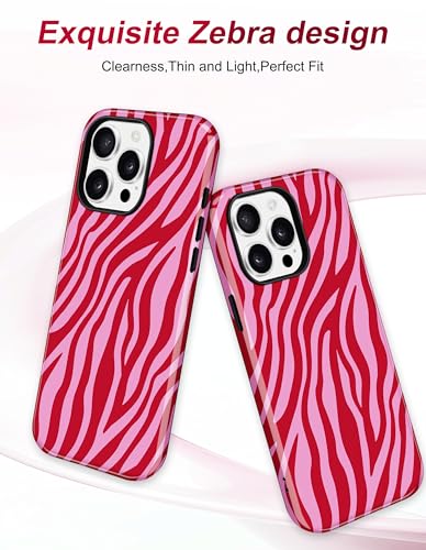 Jusy Magnetic Zebra Phone Case for iPhone 17 Pro Max,Red | Compatible with MagSafe, Cute Aesthetic Zebra Design, TPU and PC Protective Shockproof Cover - color: Red