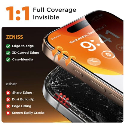 NeverBreak 9H+ Hardness for iPhone 16 Pro Privacy Screen Protector 12FT Military Grade Protection (Scratch, Shatter, Drop Resistance) Tempered Glass Full Coverage 6.3", 2 Pack with De-Bubble Card - size: iPhone 16 Pro
