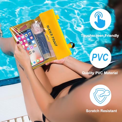 Water-Resistant Phone Pouch with Touch Screen Access, Dry Bag for Phone & Small Essentials, for Swimming, Kayaking, Beach & Travel Yellow