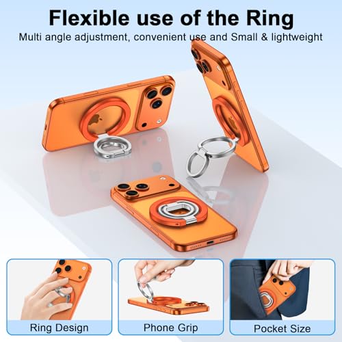 Magnetic Phone Ring Grip for MagSafe Adjustable Finger Grip Holder Stand Dual-Sided Magnet Cell Phone Kickstand Ring for iPhone 17e/17 Pro Max/16e/16/15/14/13/12/Samsung Galaxy/Google Pixel/Android - color: Orange