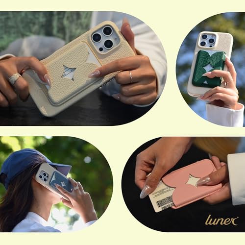 Luner - Leather Magnetic Card Wallet Compatible with Magsafe - for iPhone 17, 16, 15, 14, 13, 12 series - Holds 2 cards - Made of Vegan Leather - Cream - color: Cream, style: Classic
