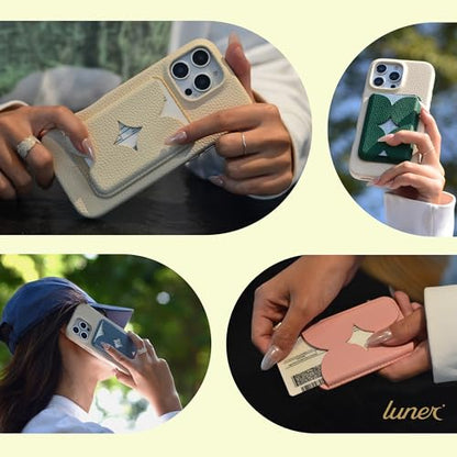 Luner - Leather Magnetic Card Wallet Compatible with Magsafe - for iPhone 17, 16, 15, 14, 13, 12 series - Holds 2 cards - Made of Vegan Leather - Cream - color: Cream, style: Classic