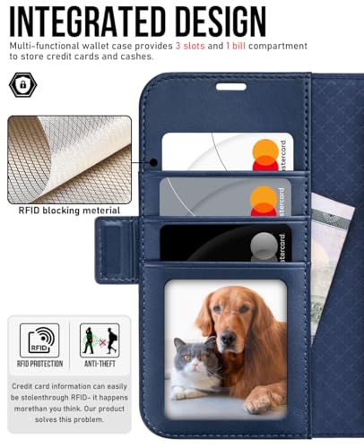 OCASE Compatible with iPhone 17 Pro Wallet Case, PU Leather Flip Folio Case with Card Holders RFID Blocking Kickstand [Shockproof TPU Inner Shell] Phone Cover 6.3 Inch 2025, Retro Blue - color: Retro Blue